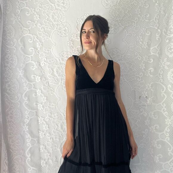 Anthropologie Ruth Black Velvet and Silk Empire Waist Party Cocktail Dress - Picture 16 of 16